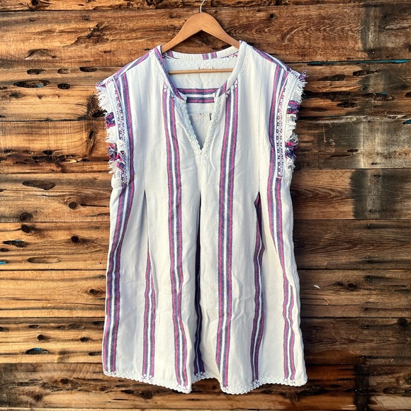 FAHERTY | Striped Sleeveless Tunic with Fringe Trim XL - Picture 1 of 4
